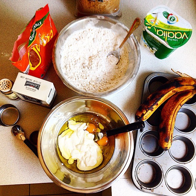 Ingredients for baking banana muffins - Rachel Kurzyp